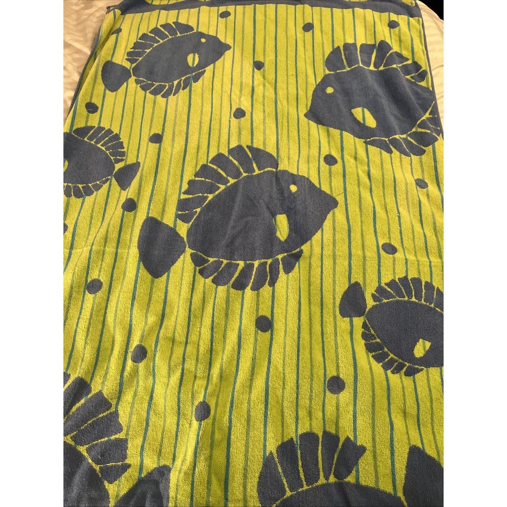 Palm Cove Beach Towel 100% Cotton Fish Motif Yellow Blue Made In Egypt